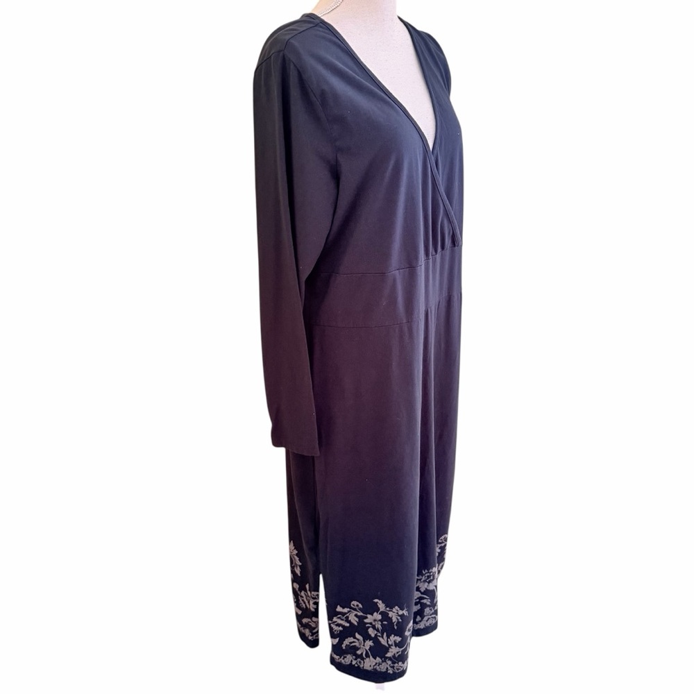 Eddie Bauer Navy Blue Surplice Maxi Dress with Print Floral Border XL Long - Picture 5 of 12
